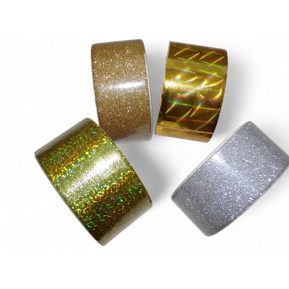 Craft Glitter Metallic Holographic Duct Tape Lot of 4 Gold Silver Holiday #4 - Picture 1 of 2